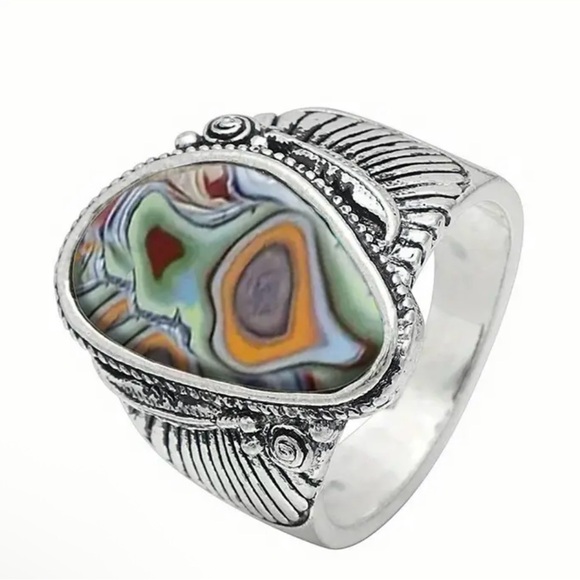 Silver Tone Abalone Ring Size 7 - Picture 4 of 5